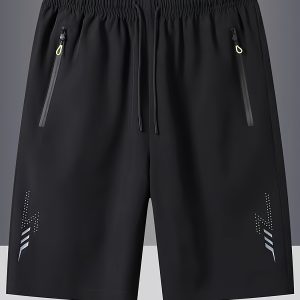 Men'S Vibrant Green Geometric Print Shorts with Zipper Pockets - Stretchy, Casual Summer Shorts for Outdoor Activities, Outdoor Casual Wear|Vibrant Shorts|Elastic Waistband