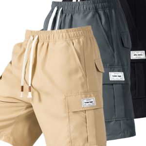 Pack of 3 Men's casual work shorts - fashionable and versatile pure black, loose fit, practical pockets, mid-waist length, very suitable for leisure wear and sports activities