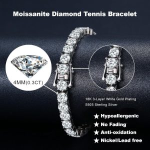 Luxury Moissanite Tennis Bracelet - Lab Created from 10.5-14 Carats, 925 Sterling Silver with White Golden Plating, Elegant Design for Men and Women, Perfect Gift for Any Occasion, Tennis Brick