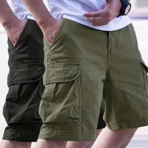 2pcs set, Men's classic solid color multi-pocket casual work shorts, suitable for outdoor activities and hiking and cycling
