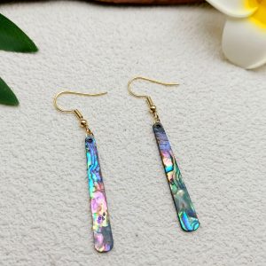 1 Pair Natural Abalone Shell Dangle Earrings with 14K Golden Plated Copper Hooks, Hawaiian Tropical Vacation Jewelry, Elegant Iridescent Blue Green Purple Pink Golden Design, Perfect for Daily Wear or Beach Getaways, Beach Jewelry