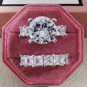 10CT Moissanite Ring 10 Carat Moissanite Ring Set, S925 Sterling Silver 18K Golden Plated, Wedding Engagement Ring for Men and Women, Valentine's Day Gifts, Birthday Gifts, Christmas Gifts, Wife, Daughter, Lover