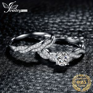 2pcsu002Fset 925 Sterling Silver Classic And Elegant Infinity Knot Design Round Cut Cubic Zirconia Decor Silvery Wedding Engagement Ring For Woman Bridal Set Ring Band Stackable Fine Jewelry