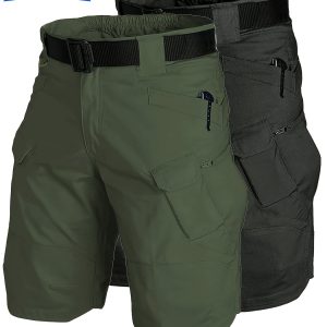 2pcs Men's Tactical Cargo Shorts - Solid Color, Non-Stretch Fabric, Multi-Pocket Durable Casual Shorts, with Zippered Pockets, Regular Fit for Outdoor, Hiking, Everyday Use (No Belt Included)