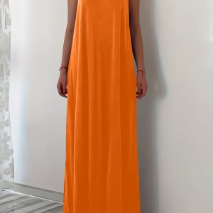 Women'S Plus Size Sleeveless Maxi Dress - Elegant Solid Color A-Line with Flowing Silhouette, Medium Stretch Fabric, Perfect for Spring and Summer, Plus Size Dress