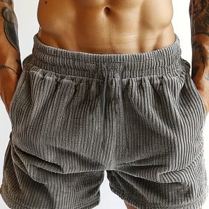 Men'S Casual Corduroy Shorts - Drawstring Waist, Straight Leg, Non-Stretch Fabric, Summer Sportswear, Athletic Shorts|Corduroy Fabric|Drawstring Waistband