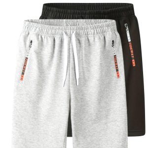 2pcs Men's Casual Outdoor Shorts - 100% Polyester Knit Fabric with Drawstring Waistband and Zippered Pockets, Machine Washable, Smooth Texture, Suitable for Summer Activities, Large Size Shorts, Men's Athletic Wear, Male Gift