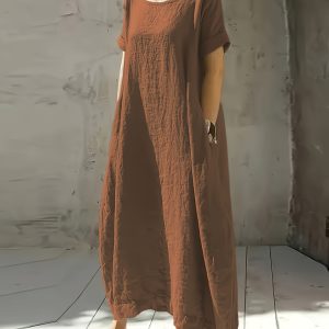 Plus Size Women's Casual Short Sleeve Round Neck Loose Fit Long Dress
