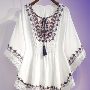 Shirt Women 2025 Summer Loose Waist Blouse Women Age Reduction Vintage Printed Chiffon Shirt Woman